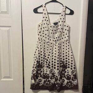 Chic Cream and Brown Polka Dot Floral Midi Dress